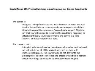 Special Topics 504: Practical Methods in Analyzing Animal Science Experiments