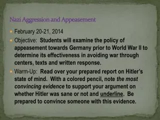 Nazi Aggression and Appeasement