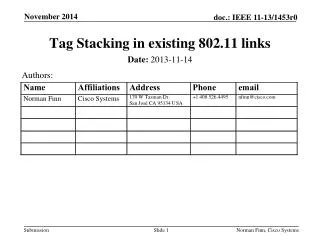 tag stacking in existing 802 11 links