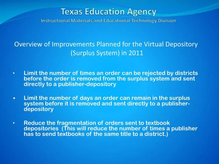 texas education agency instructional materials and educational technology division