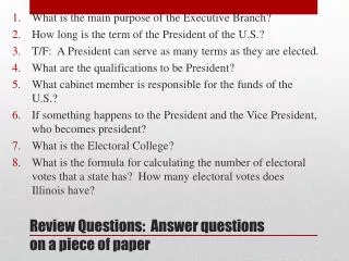 Review Questions: Answer questions on a piece of paper