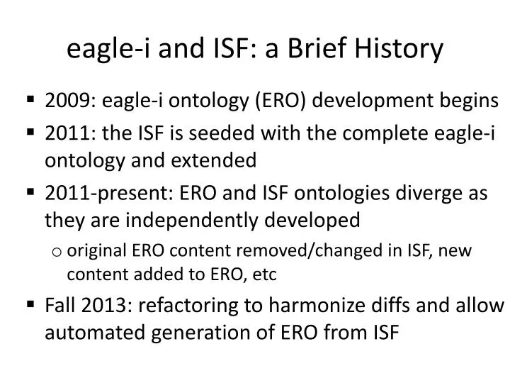 eagle i and isf a brief history