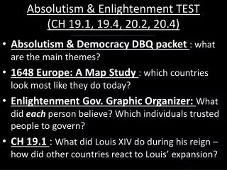 Absolutism &amp; Enlightenment TEST (CH 19.1, 19.4, 20.2, 20.4)
