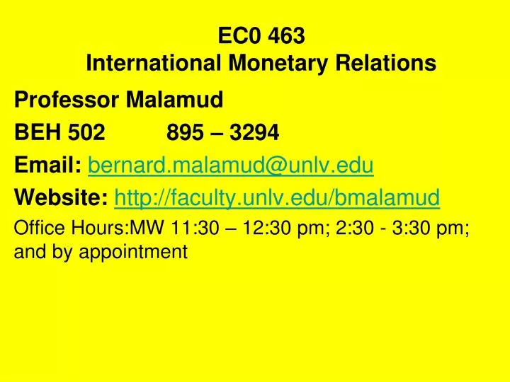 ec0 463 international monetary relations