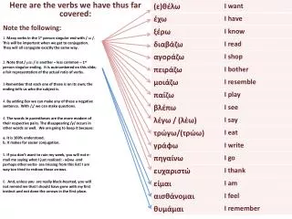 Here are the verbs we have thus far covered:
