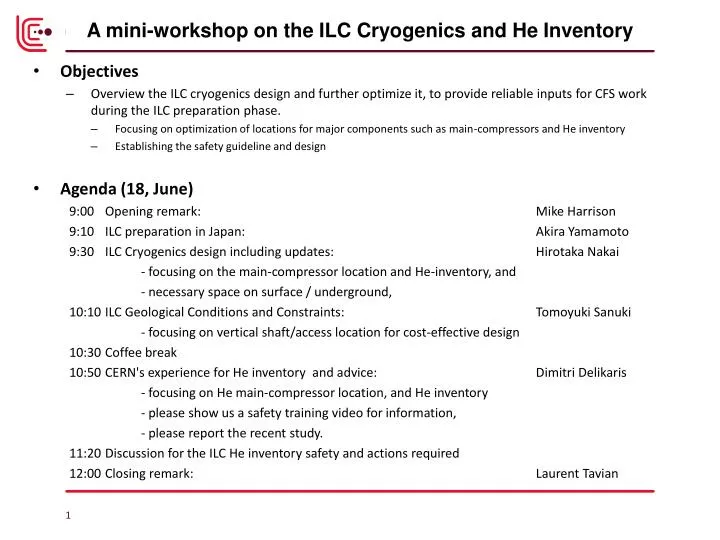 a mini workshop on the ilc cryogenics and he inventory