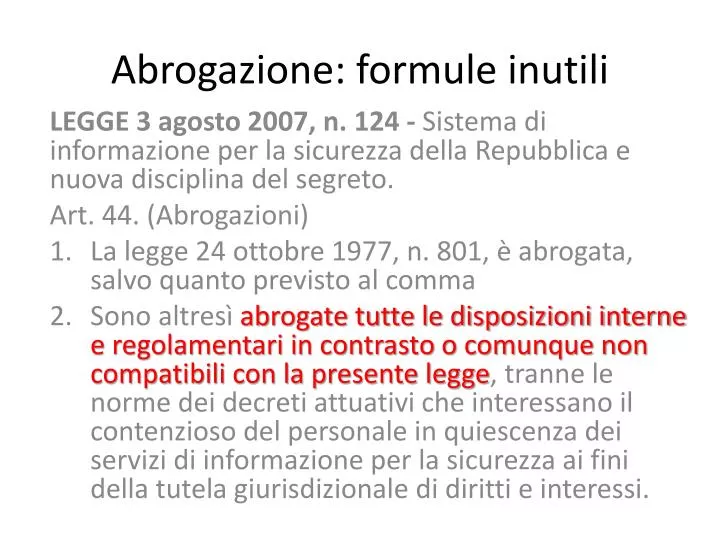 abrogazione formule inutili