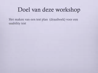 doel van deze workshop
