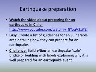 Earthquake preparation