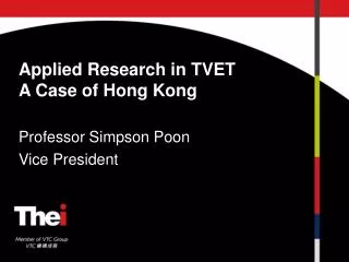 Applied Research in TVET A Case of Hong Kong