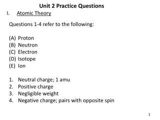 Unit 2 Practice Questions Atomic Theory