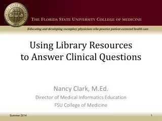 Using Library Resources to Answer Clinical Questions