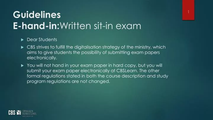 guidelines e hand in written sit in exam