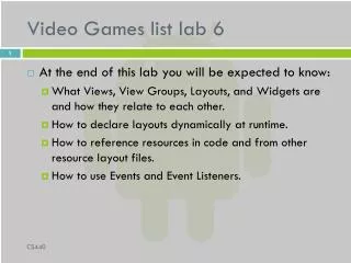 Video Games list lab 6