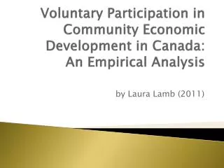 Voluntary Participation in Community Economic Development in Canada: An Empirical Analysis