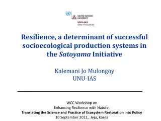 WCC Workshop on Enhancing Resilience with Nature: