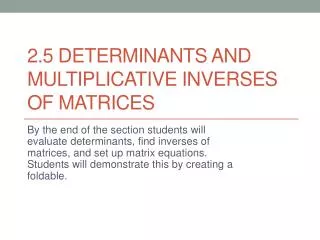 2.5 Determinants and Multiplicative Inverses of matrices