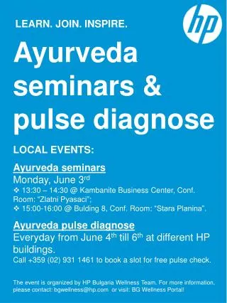 LOCAL EVENTS: Ayurveda s eminars Monday, June 3 rd