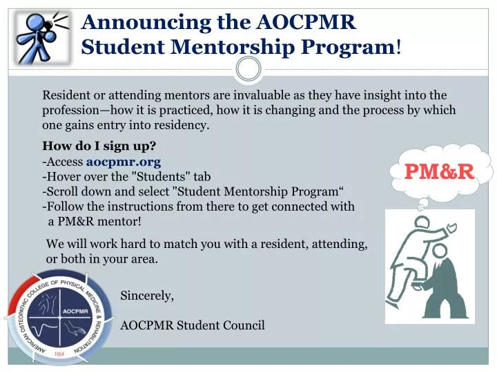 announcing the aocpmr student mentorship program