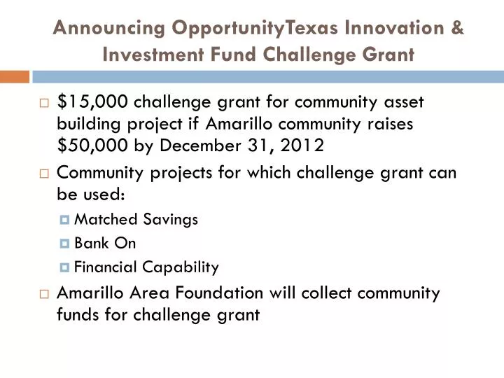announcing opportunitytexas innovation investment fund challenge grant