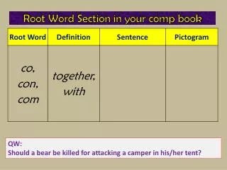 Root Word Section in your comp book