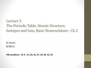 Lecture 3 The Periodic Table, Atomic Structure, Isotopes and Ions, Basic Nomenclature : Ch 2