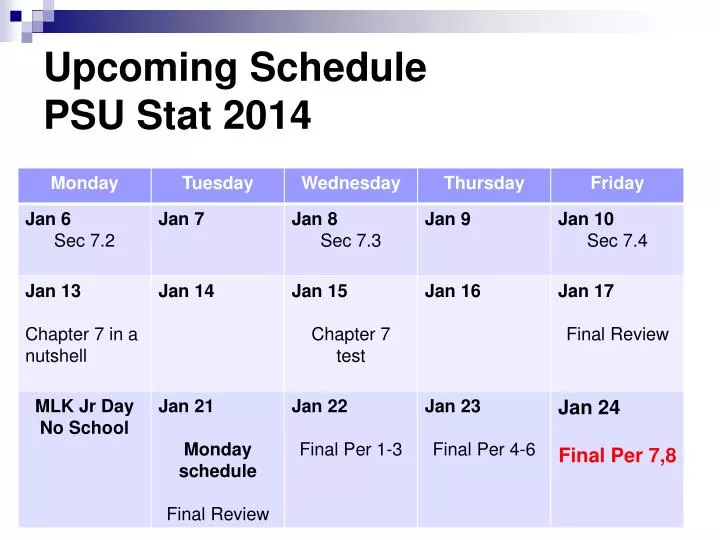 upcoming schedule psu stat 2014