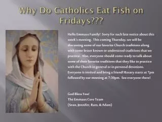 Why Do Catholics Eat Fish on Fridays???