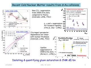 New J/ ? suppression from 2008 d+Au data compared to theory (Colorado, LANL, FSU)