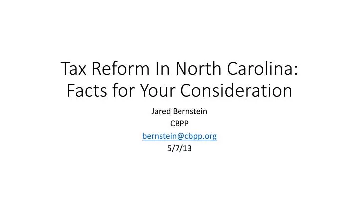tax reform in north carolina facts for your consideration