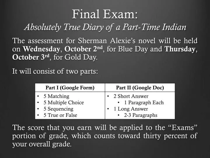 final exam absolutely true diary of a part time indian
