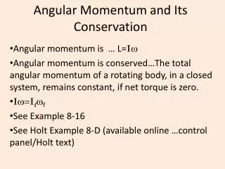 Angular Momentum and Its Conservation