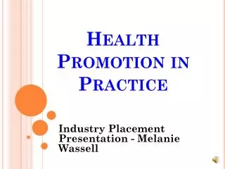 Health Promotion in Practice