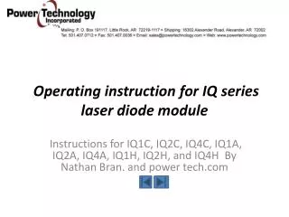 Operating instruction for IQ series laser diode module
