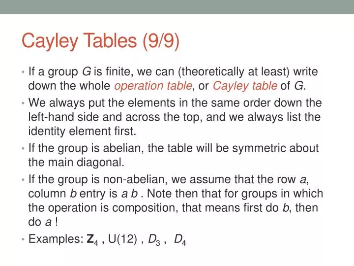 cayley tables 9 9