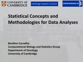 Statistical Concepts and Methodologies for Data Analyses