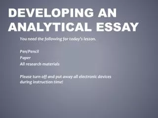 Developing an Analytical Essay
