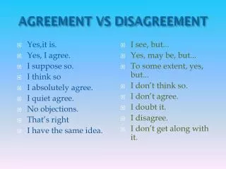 AGREEMENT VS DISAGREEMENT