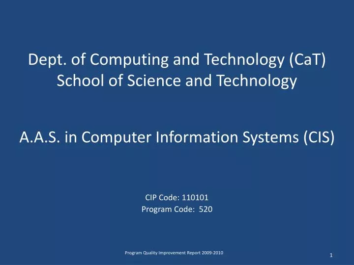 dept of computing and technology cat school of science and technology