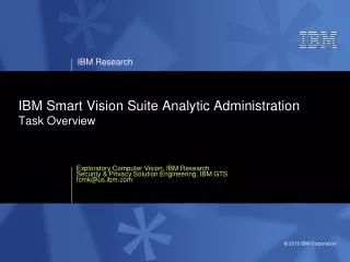 IBM Smart Vision Suite Analytic Administration Task Overview