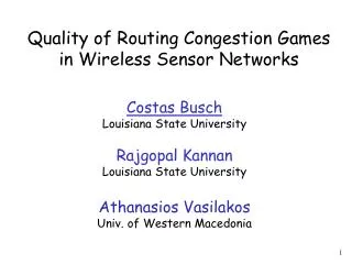 Quality of Routing Congestion Games in Wireless Sensor Networks
