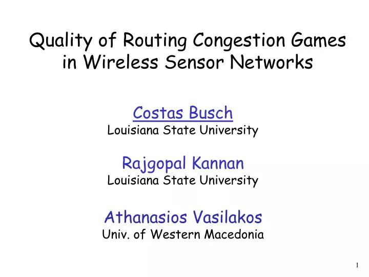 quality of routing congestion games in wireless sensor networks