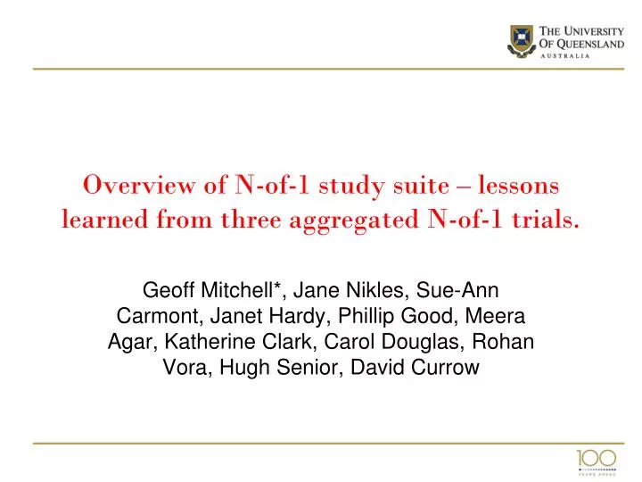 overview of n of 1 study suite lessons learned from three aggregated n of 1 trials