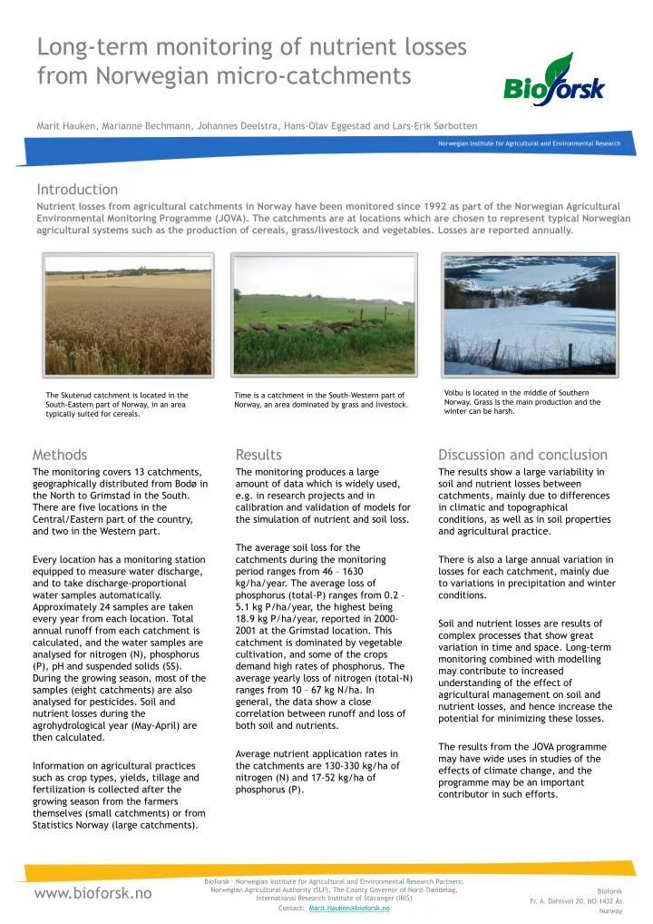 long term monitoring of nutrient losses from norwegian micro catchments