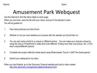 Amusement Park Webquest