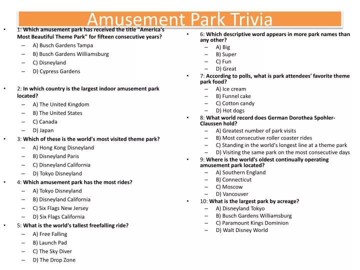 amusement park trivia