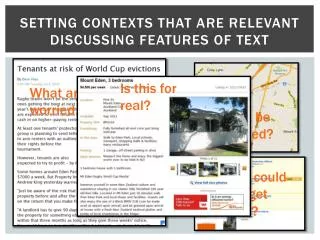 setting contexts that are relevant discussing features of text
