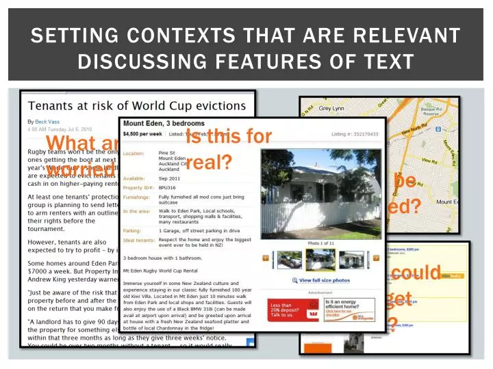 setting contexts that are relevant discussing features of text