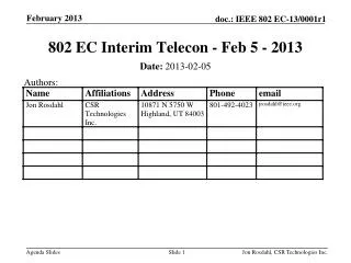 802 EC Interim Telecon - Feb 5 - 2013