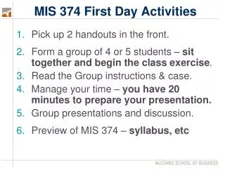 MIS 374 First Day Activities